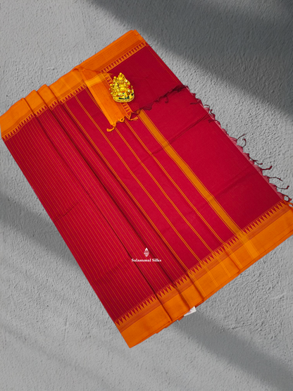 Maroon Beautiful Pure Cotton Stripe With Mango Yellow Border