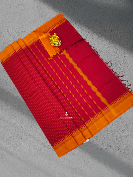 Maroon Beautiful Pure Cotton Stripe With Mango Yellow Border