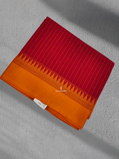 Maroon Beautiful Pure Cotton Stripe With Mango Yellow Border