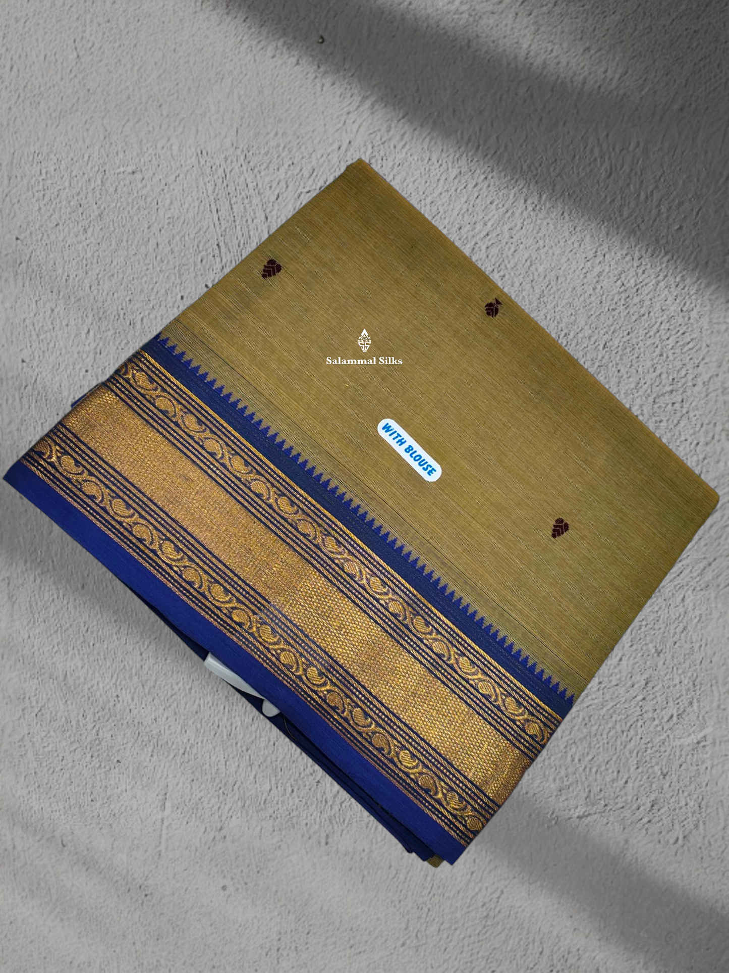 Light Green Beautiful Pure Cotton Saree With Royal Blue Border