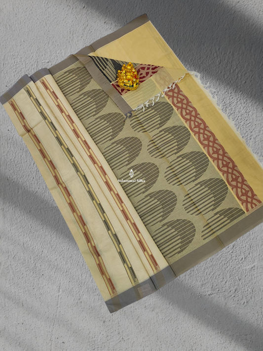 Half White Beautiful Fancy Pure Cotton Saree With Ash Small Border
