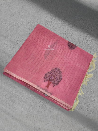 Baby Pink Beautiful Fancy Pure Cotton Saree With Border
