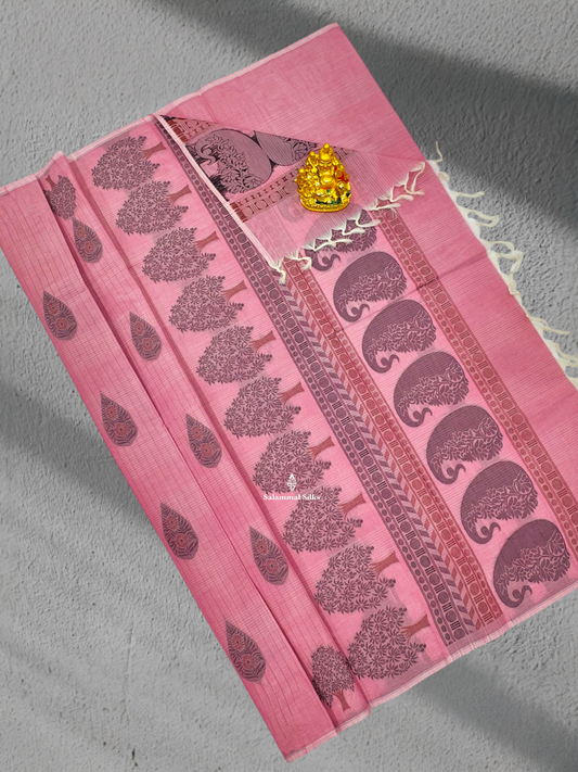 Baby Pink Beautiful Fancy Pure Cotton Saree With Border