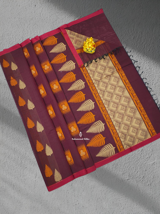 Maroon Beautiful Fancy Pure Cotton Saree With Small Border