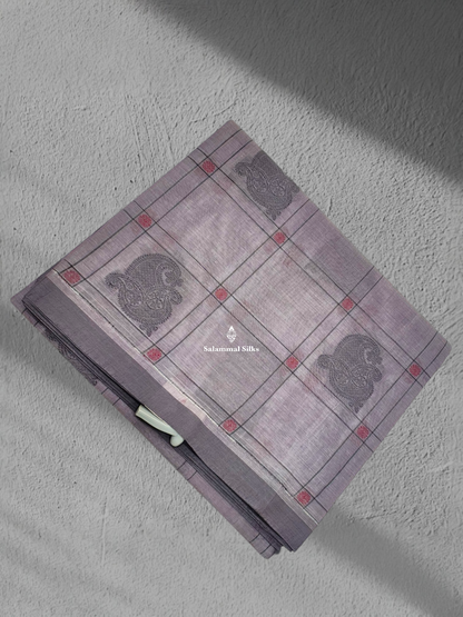 Cream Ash Beautiful Checks Pure Cotton Saree With Small Border