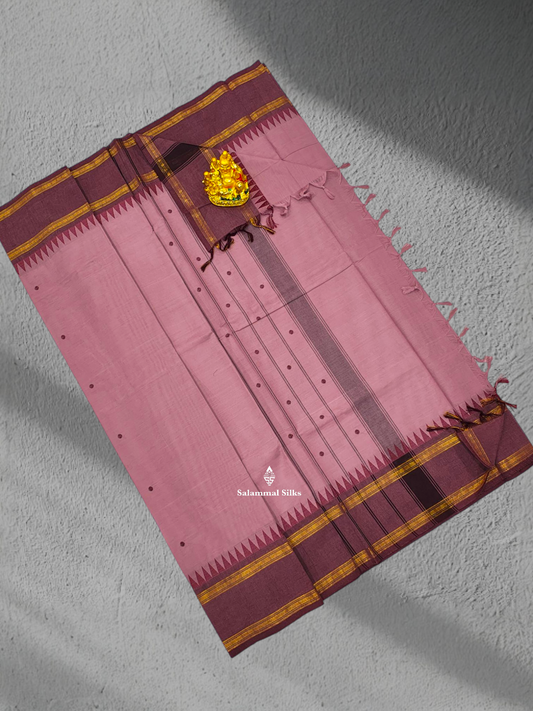 Onion Pink Beautiful Pure Cotton Saree With Brown Border