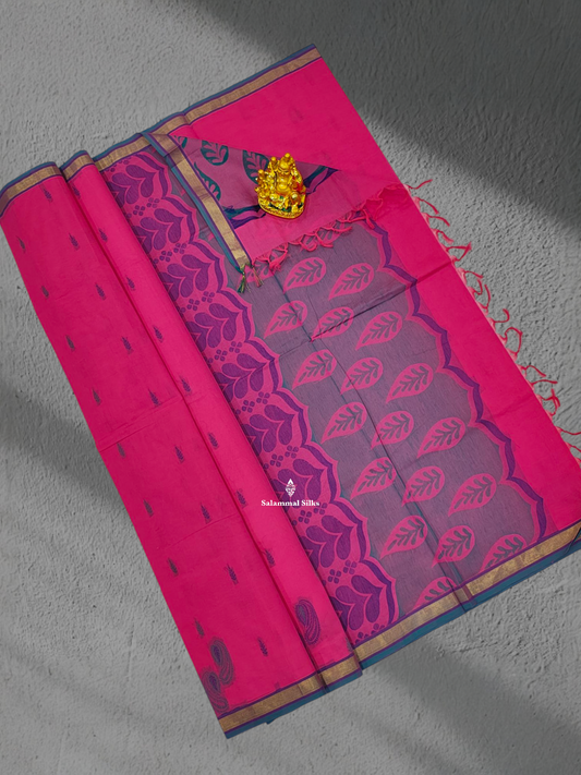 Pink Beautiful Pure Cotton Saree With Small Border