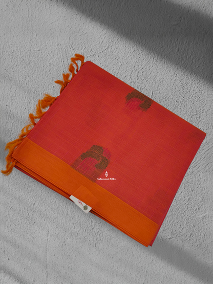 Pinkish Orange Beautiful Fancy Pure Cotton Saree With Small Border