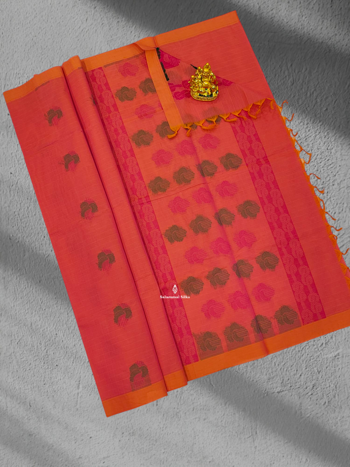 Pinkish Orange Beautiful Fancy Pure Cotton Saree With Small Border