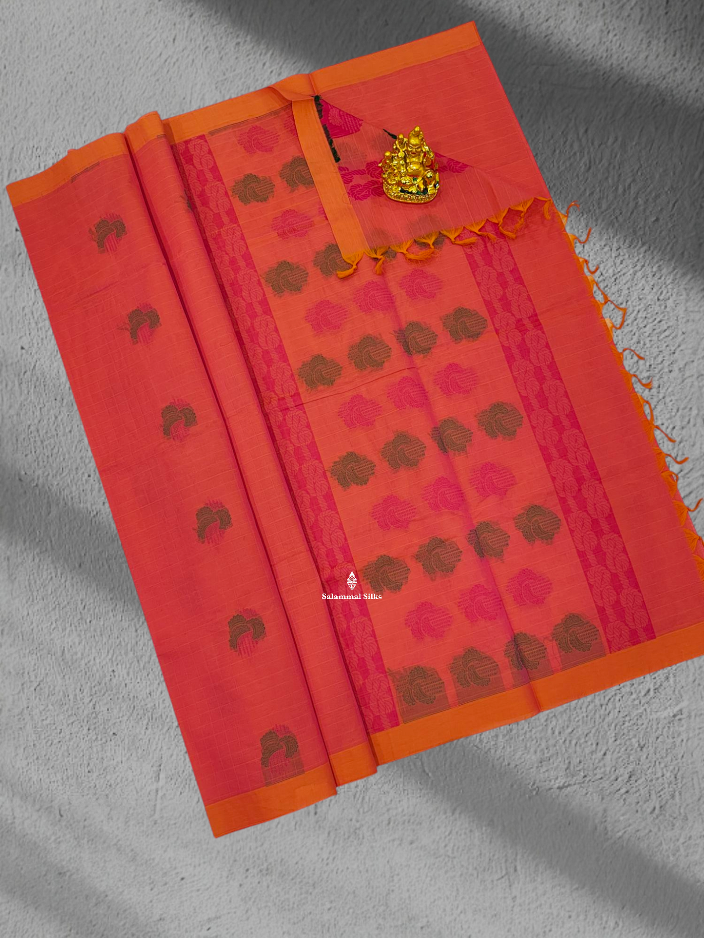 Pinkish Orange Beautiful Fancy Pure Cotton Saree With Small Border