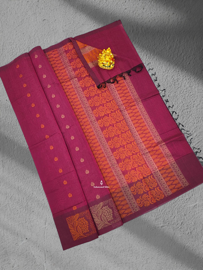 Olive Maroon Beautiful Fancy Pure Cotton Saree With  One Side Fancy Border