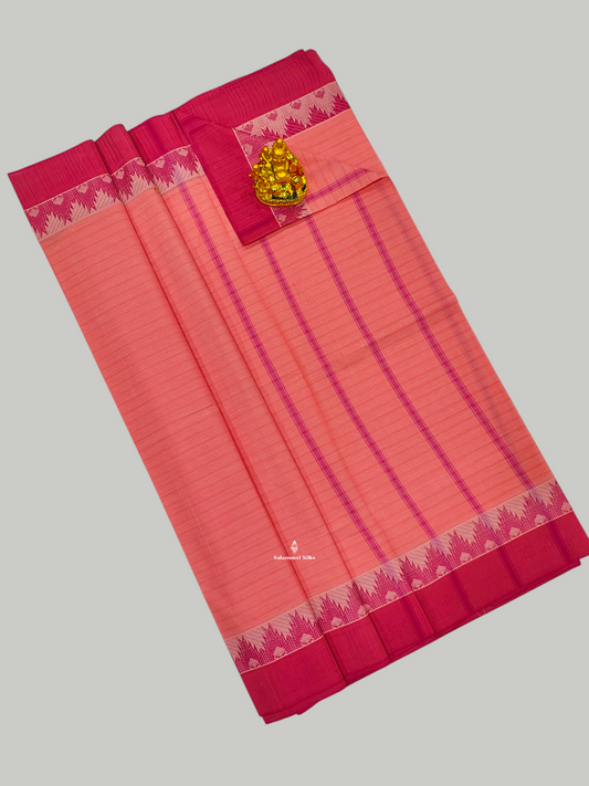 Peach Beautiful Pure Cotton Saree With Small Temple Border