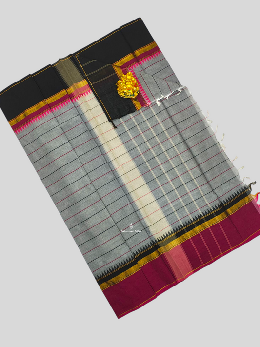 Grey Beautiful Fancy Pure Cotton Saree With Traditional Border