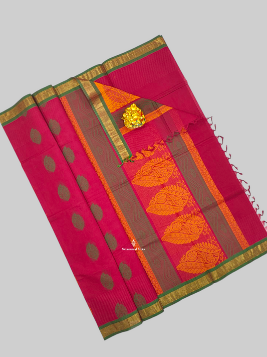 Maroon Beautiful Pure Cotton Saree With Small Border