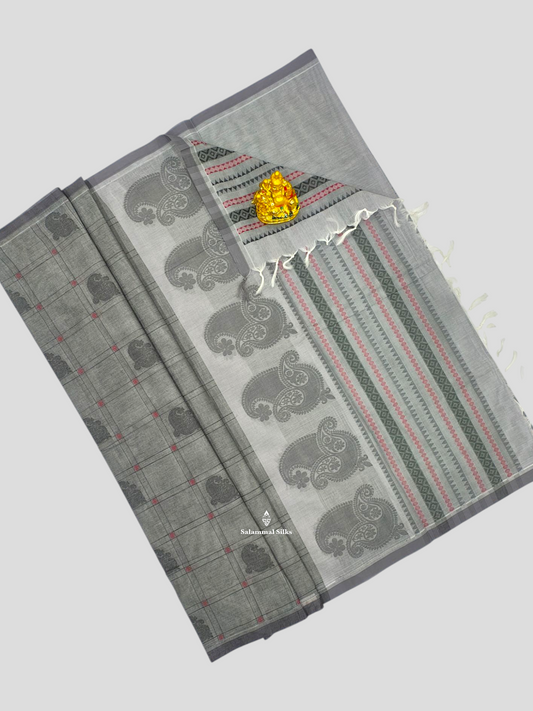 Grey Beautiful Fancy Pure Cotton Saree With Small Border