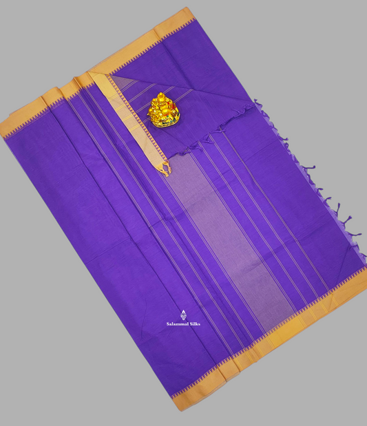 Olive Violet Beautiful Pure Cotton Saree With Small Temple Border