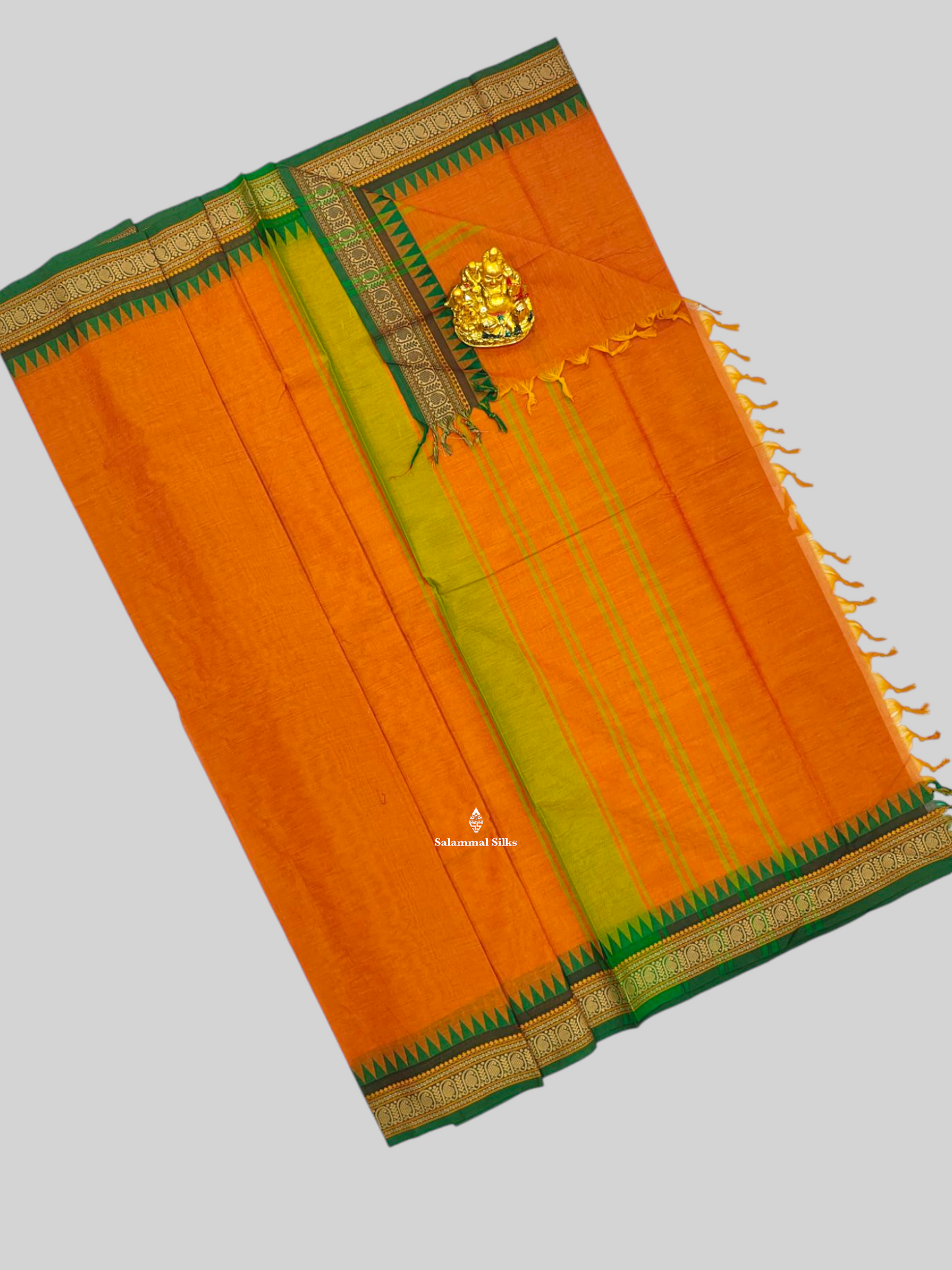 Mustard Yellow Beautiful Pure Cotton Saree With Green Temple Border