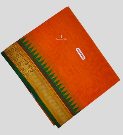 Mustard Yellow Beautiful Pure Cotton Saree With Green Temple Border