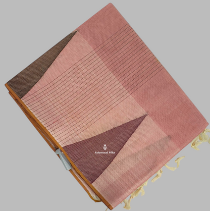 Baby Pink Beautiful Fancy Pure Cotton Saree With Big Temple Border
