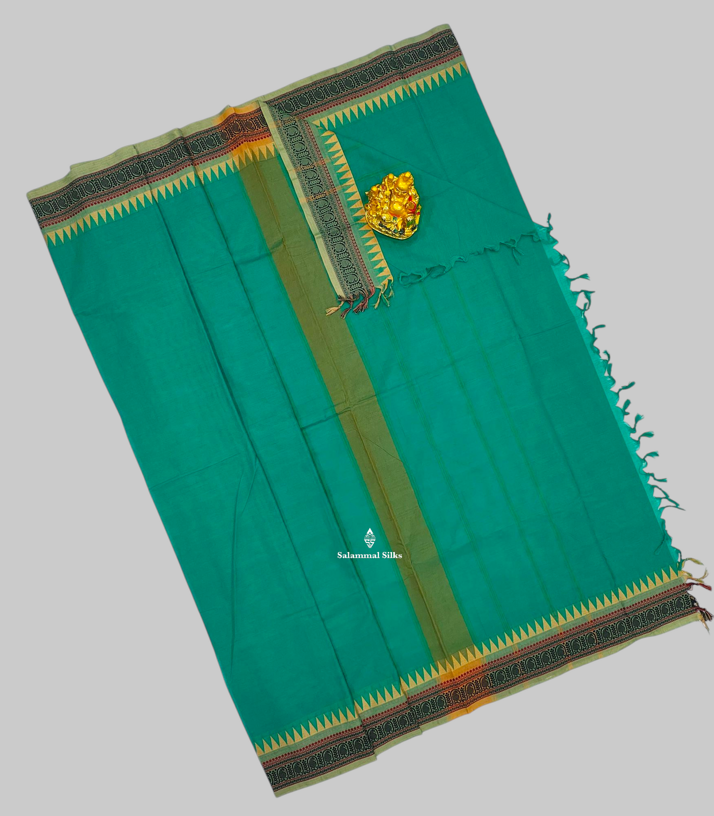 Sea Green Beautiful Pure Cotton Saree With Small Temple Border