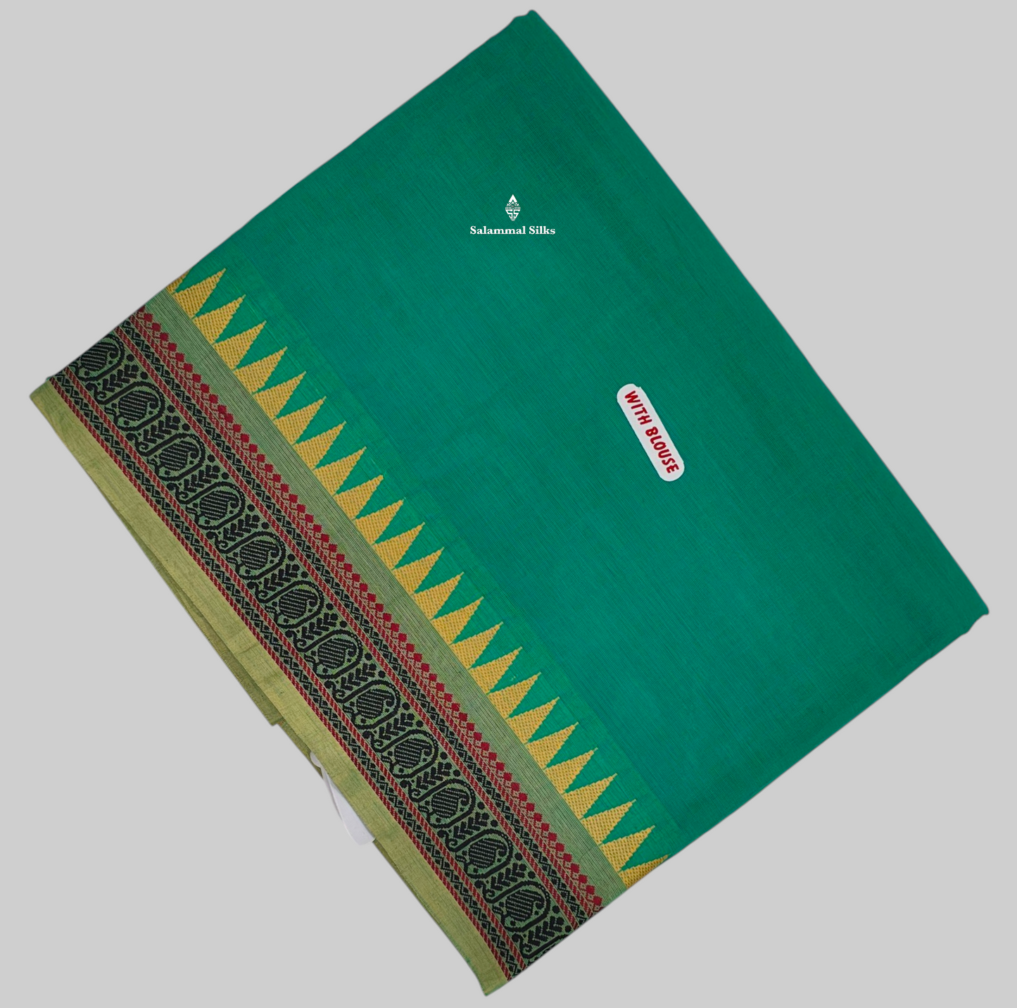 Sea Green Beautiful Pure Cotton Saree With Small Temple Border
