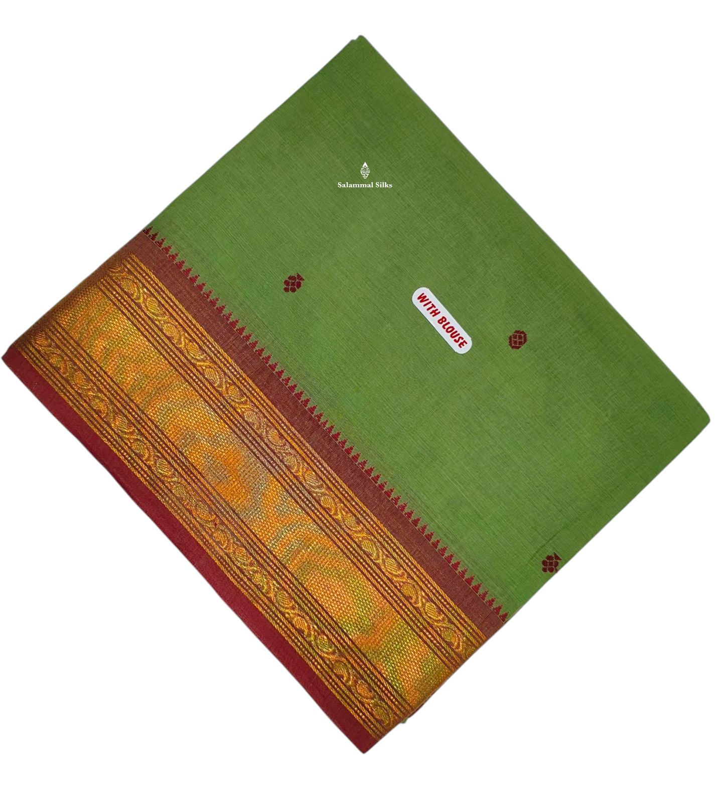 Elaichi Green Beautiful Pure Cotton Saree With Gold Zari Border