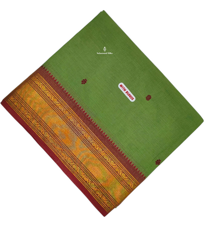Elaichi Green Beautiful Pure Cotton Saree With Gold Zari Border