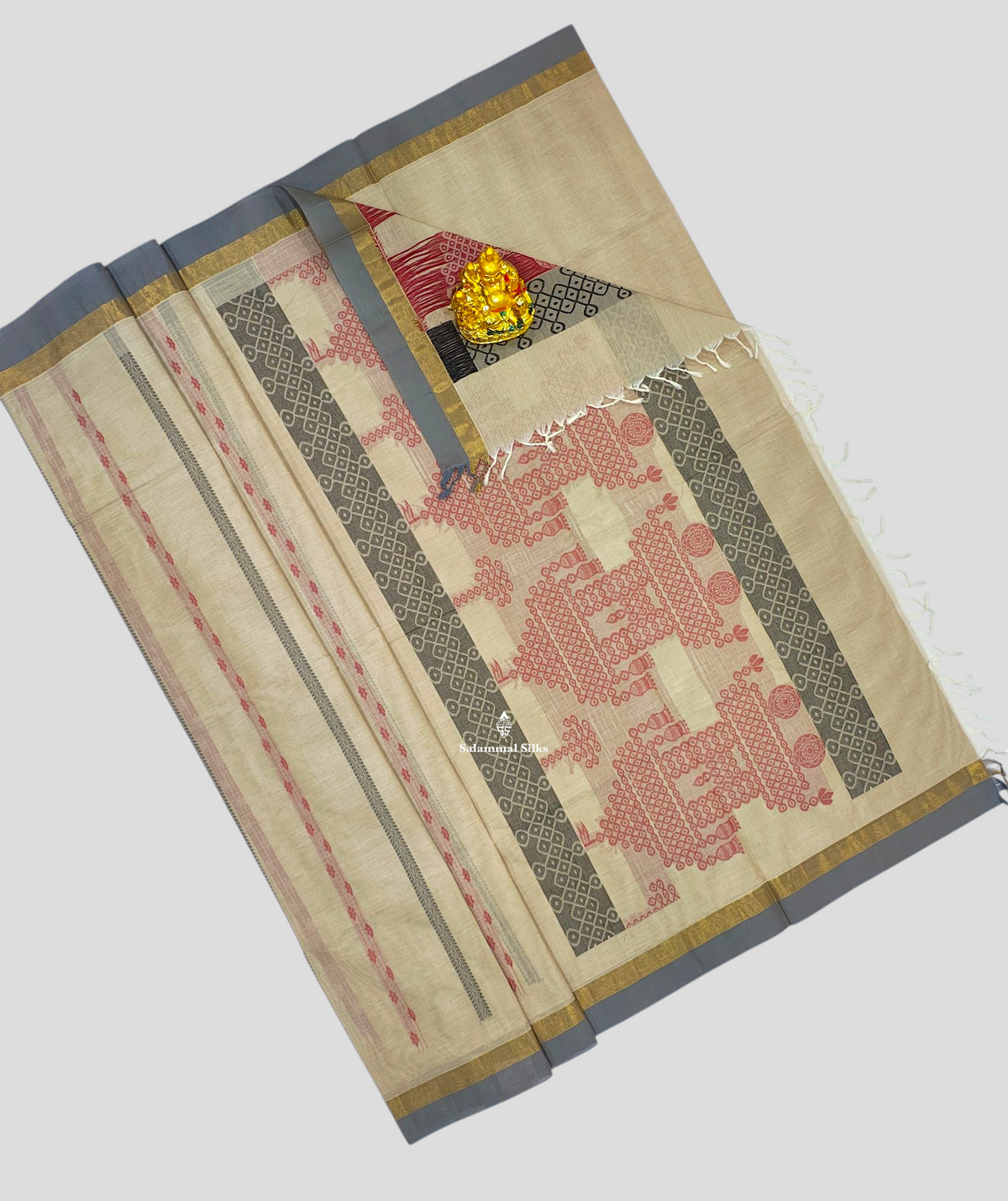 Half White Beautiful Fancy Pure Cotton Saree With Small Border