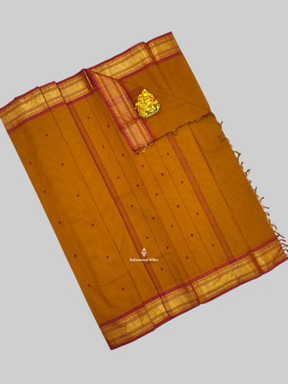 Olive Mustard Yellow Beautiful Pure Cotton Saree With Gold Zari Border