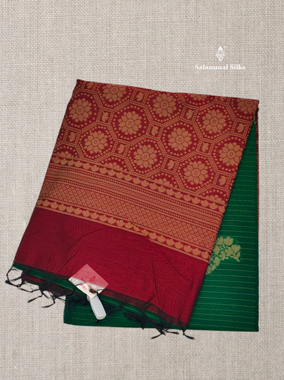 Bottle Green Beautiful Fancy Kora Cotton Saree With Blouse