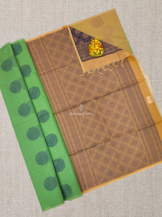 Light Green Beautiful Fancy Kora Cotton Saree With Blouse