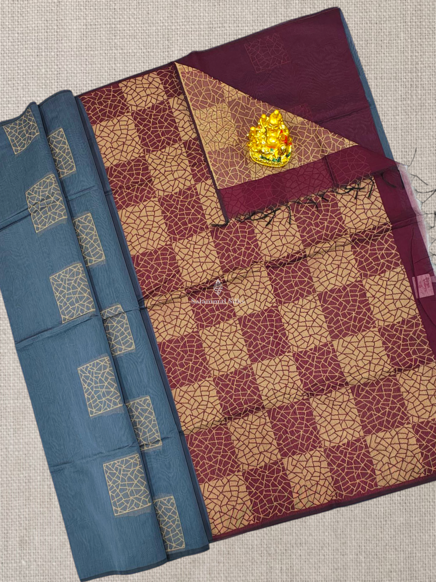 Dark Grey Beautiful Fancy Kora Cotton Saree With Blouse