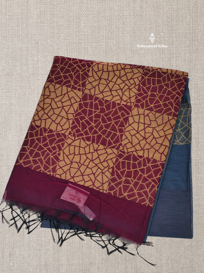 Dark Grey Beautiful Fancy Kora Cotton Saree With Blouse