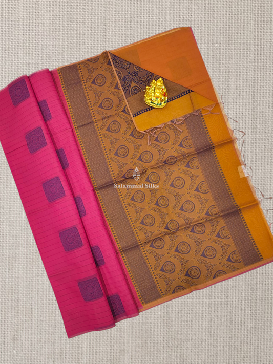Pink Beautiful Fancy Kora Cotton Saree With Blouse