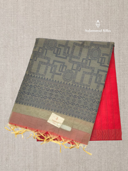 Red Beautiful Fancy Kora Cotton Saree With Blouse