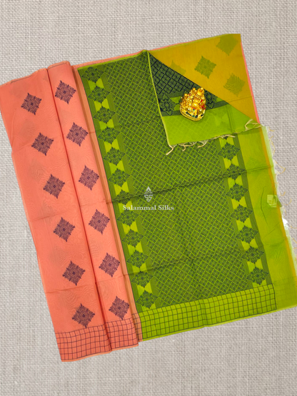 Peach Beautiful Fancy Kora Cotton Saree With Blouse