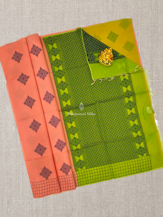 Peach Beautiful Fancy Kora Cotton Saree With Blouse