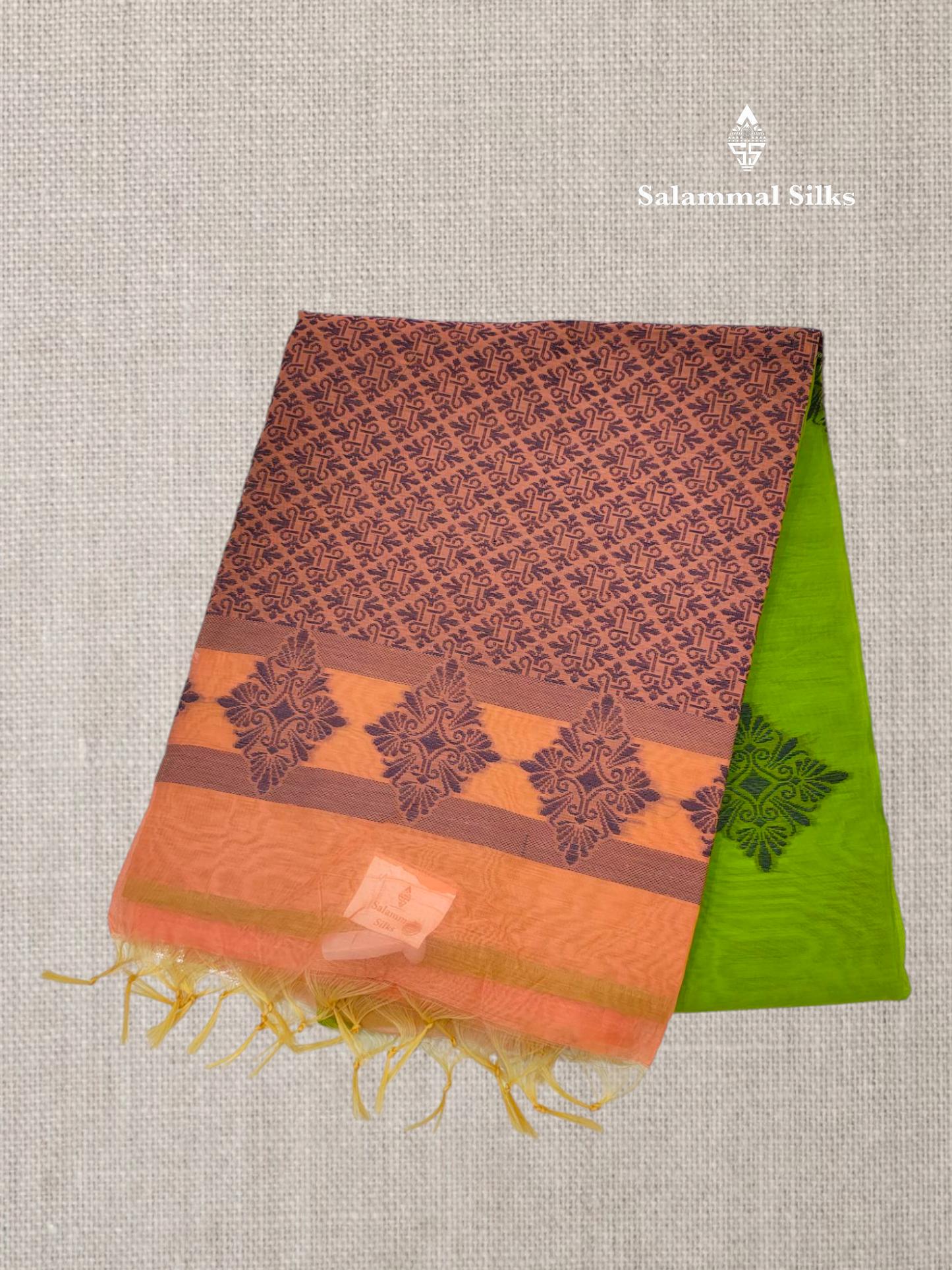 Parrot Green Beautiful Fancy Kora Cotton Saree With Blouse