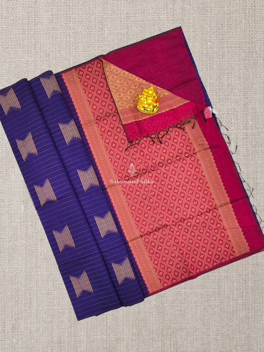 Violet  Beautiful Fancy Kora Cotton Saree With Blouse