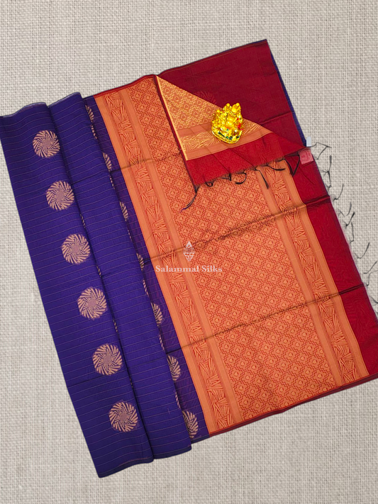 Violet Beautiful Fancy Kora Cotton Saree With Blouse