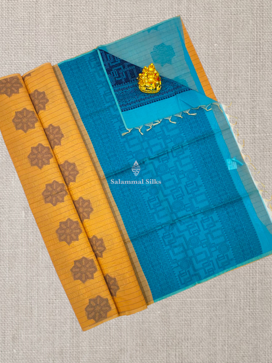 Peach Beautiful Fancy Kora Cotton Saree With Blouse
