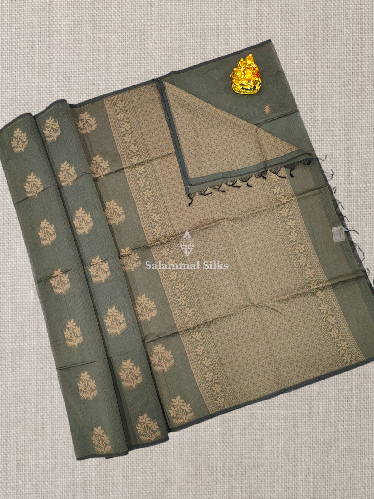 Elephant Grey Beautiful Fancy Kora Cotton Saree With Blouse