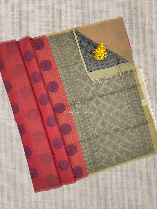 Maroon Beautiful Fancy Kora Cotton Saree With Blouse