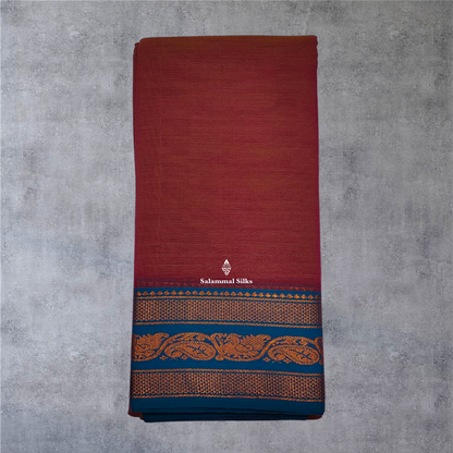 Bottle Green Colour Linen Cotton Sarees With Contrast Maroon Border