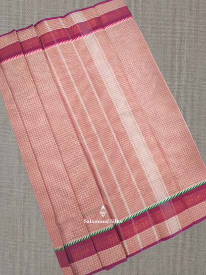 Navy Blue Thread Checks Beautiful Chettinad Cotton Saree With Temple & Zari Border
