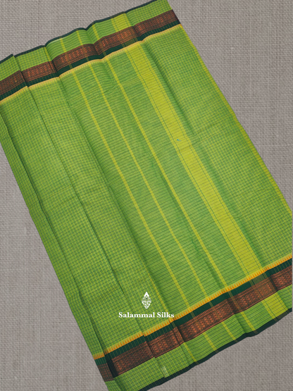 Navy Blue Thread Checks Beautiful Chettinad Cotton Saree With Temple & Zari Border