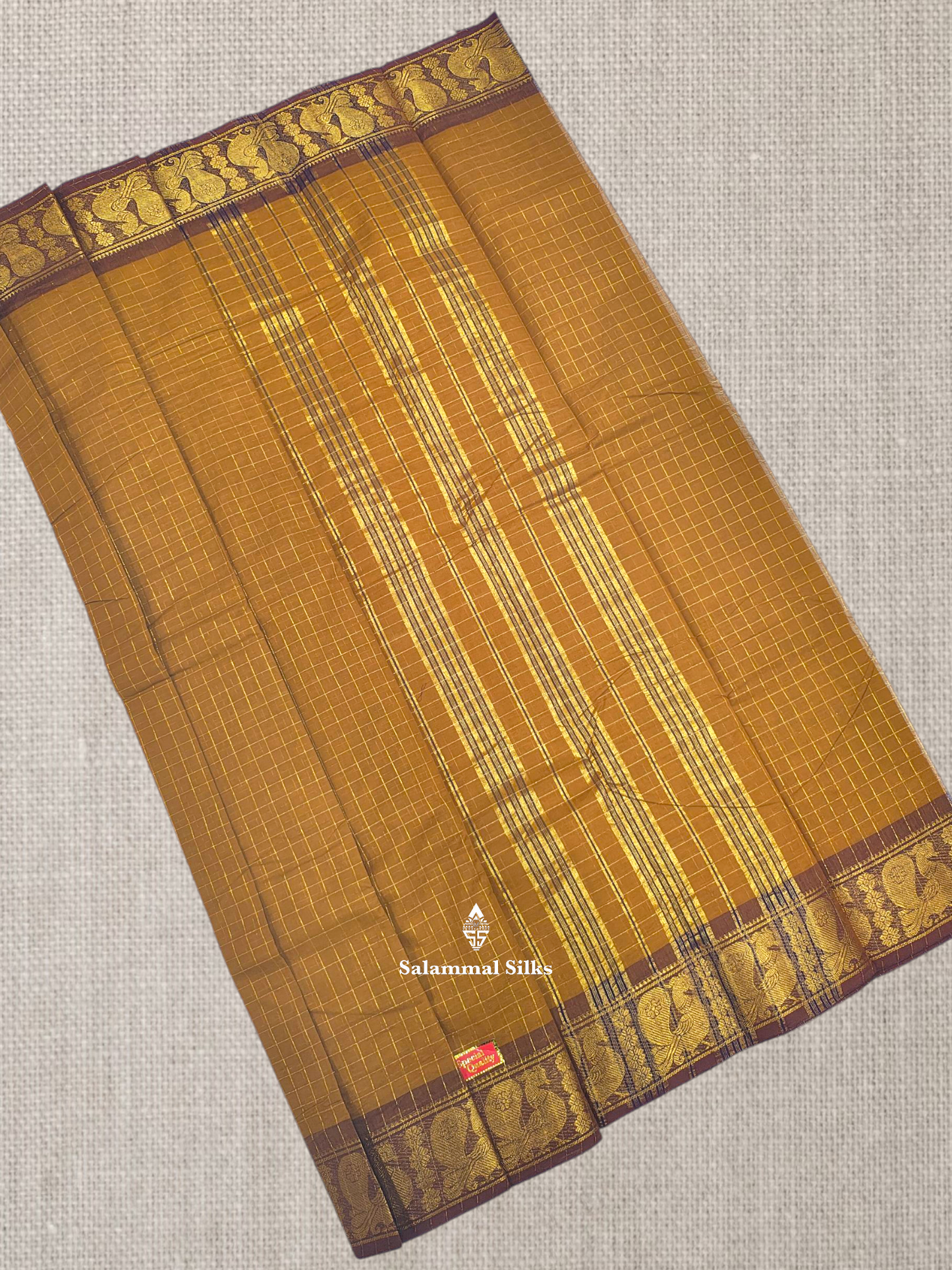 Ramar Blue Zari Checks Beautiful Chettinad Pure Cotton Saree Without Blouse