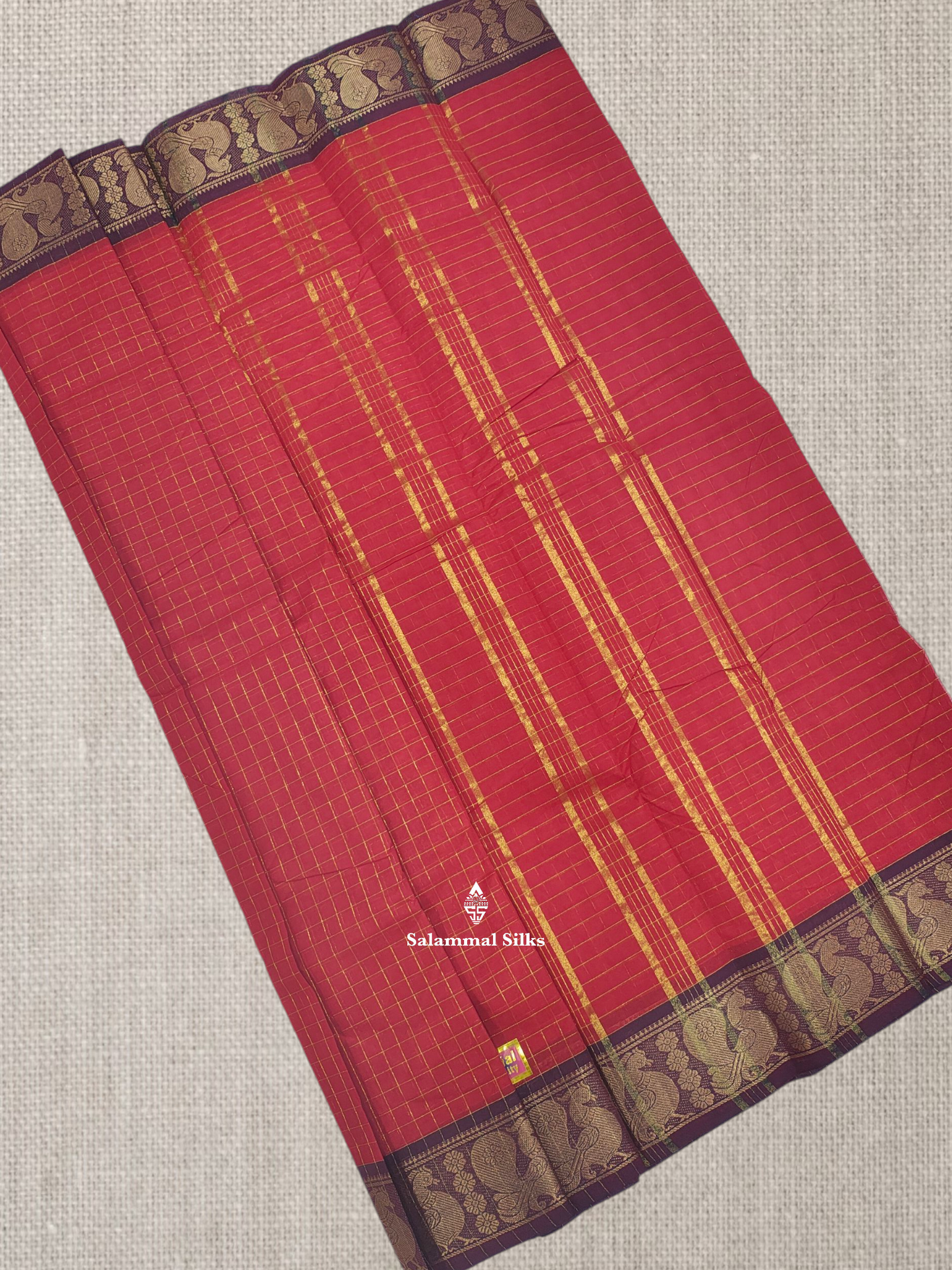 Ramar Blue Zari Checks Beautiful Chettinad Pure Cotton Saree Without Blouse