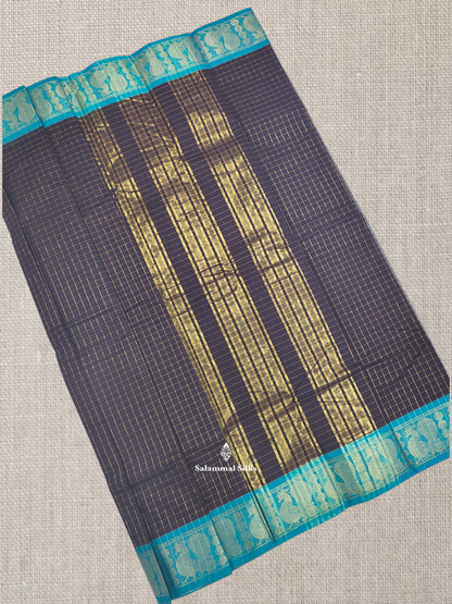 Ramar Blue Zari Checks Beautiful Chettinad Pure Cotton Saree Without Blouse