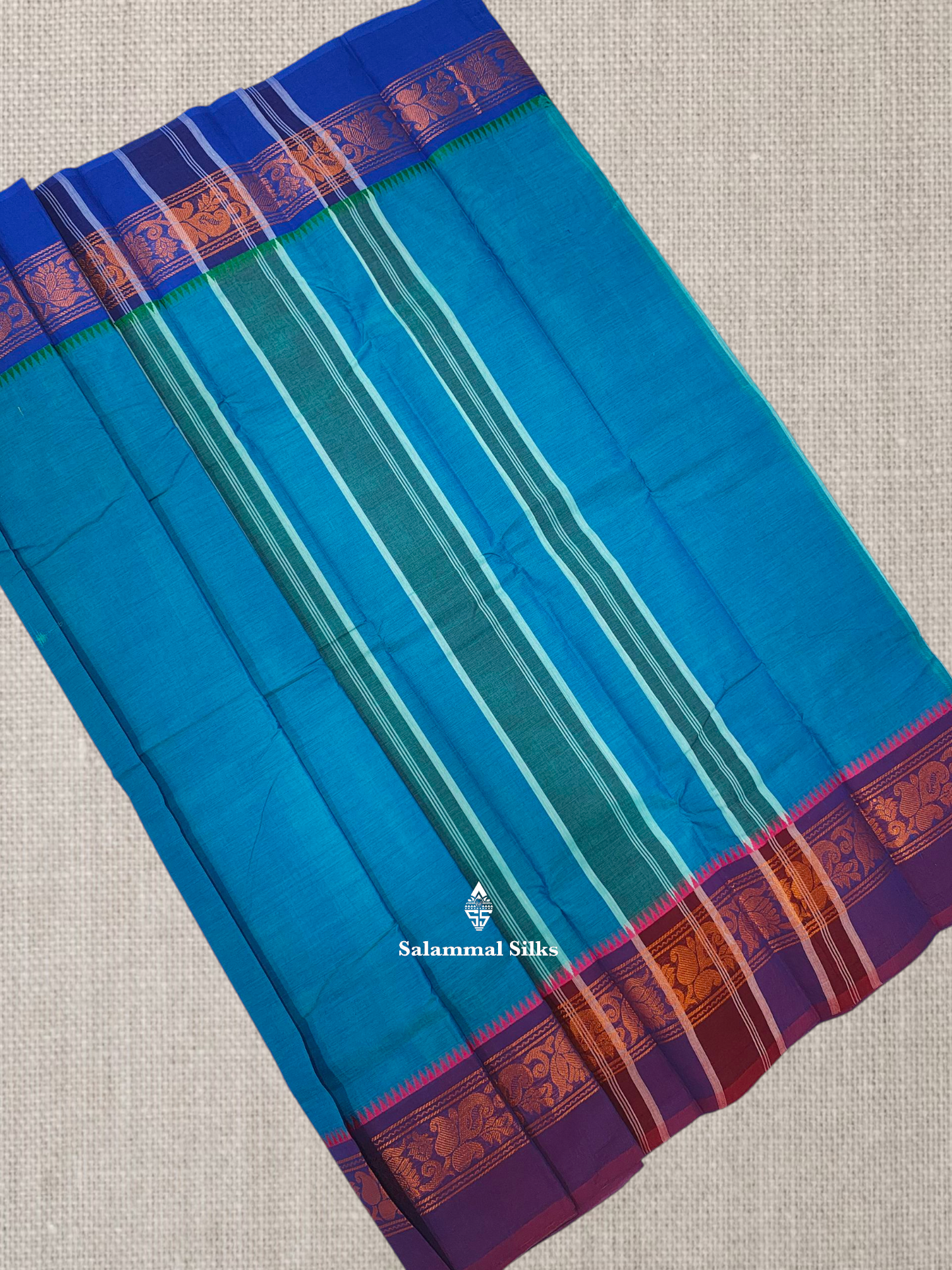 Sandal Chettinad Plain Pure Cotton Saree With Traditional Ganga And Jamuna Border